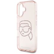 Husa pentru iPhone 16 - Karl Lagerfeld IML Rhinestones - Pink Karl Head