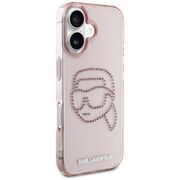 Husa pentru iPhone 16 - Karl Lagerfeld IML Rhinestones - Pink Karl Head