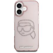 Husa pentru iPhone 16 - Karl Lagerfeld IML Rhinestones - Pink Karl Head