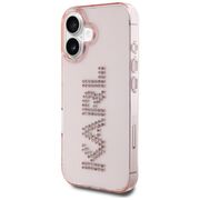 Husa pentru iPhone 16 - Karl Lagerfeld IML Rhinestones - Pink Logo