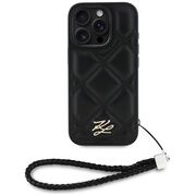 Husa pentru iPhone 16 Pro - Karl Lagerfeld Quilted Initial Logo & Chain Strap - Black