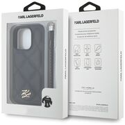 Husa pentru iPhone 16 Pro - Karl Lagerfeld Quilted Initial Logo & Chain Strap - Black