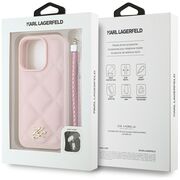 Husa pentru iPhone 16 Pro - Karl Lagerfeld Quilted Initial Logo & Chain Strap - Pink
