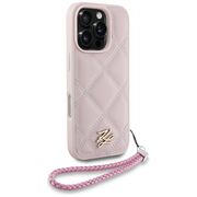 Husa pentru iPhone 16 Pro - Karl Lagerfeld Quilted Initial Logo & Chain Strap - Pink