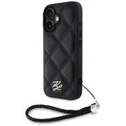 Husa pentru iPhone 16 - Karl Lagerfeld Quilted Initial Logo & Chain Strap - Black