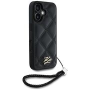 Husa pentru iPhone 16 - Karl Lagerfeld Quilted Initial Logo & Chain Strap - Black