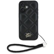 Husa pentru iPhone 16 - Karl Lagerfeld Quilted Initial Logo & Chain Strap - Black