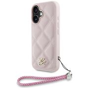 Husa pentru iPhone 16 - Karl Lagerfeld Quilted Initial Logo & Chain Strap - Pink
