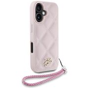 Husa pentru iPhone 16 - Karl Lagerfeld Quilted Initial Logo & Chain Strap - Pink