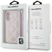 Husa pentru iPhone 16 - Karl Lagerfeld Quilted Initial Logo & Chain Strap - Pink