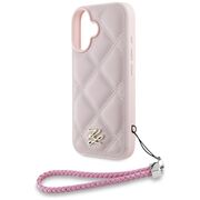 Husa pentru iPhone 16 - Karl Lagerfeld Quilted Initial Logo & Chain Strap - Pink
