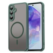 Husa pentru  Samsung Galaxy A55 cu protectie pentru lentile si MagSafe EasyCharge, Ghost Series Anti-ingalbenire, frosted - Verde