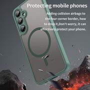 Husa pentru  Samsung Galaxy A55 cu protectie pentru lentile si MagSafe EasyCharge, Ghost Series Anti-ingalbenire, frosted - Verde