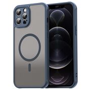 Husa pentru  iPhone 12 Pro Max cu protectie pentru lentile si MagSafe EasyCharge, Ghost Series Anti-ingalbenire, frosted - Albastru