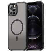 Husa pentru  iPhone 12 Pro Max cu protectie pentru lentile si MagSafe EasyCharge, Ghost Series Anti-ingalbenire, frosted - Negru