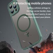 Husa pentru  iPhone 13 Pro cu protectie pentru lentile si MagSafe EasyCharge, Ghost Series Anti-ingalbenire, frosted - Verde