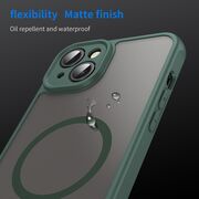 Husa pentru  iPhone 14 Plus cu protectie pentru lentile si MagSafe EasyCharge, Ghost Series Anti-ingalbenire, frosted - Verde