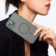 Husa pentru  iPhone 14 Plus cu protectie pentru lentile si MagSafe EasyCharge, Ghost Series Anti-ingalbenire, frosted - Verde