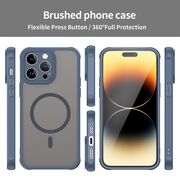 Husa pentru  iPhone 14 Pro Max cu protectie pentru lentile si MagSafe EasyCharge, Ghost Series Anti-ingalbenire, frosted - Albastru