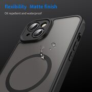 Husa pentru  iPhone 14 cu protectie pentru lentile si MagSafe EasyCharge, Ghost Series Anti-ingalbenire, frosted - Negru