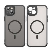 Husa pentru  iPhone 14 cu protectie pentru lentile si MagSafe EasyCharge, Ghost Series Anti-ingalbenire, frosted - Negru
