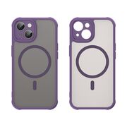 Husa pentru  iPhone 15 Plus cu protectie pentru lentile si MagSafe EasyCharge, Ghost Series Anti-ingalbenire, frosted - Mov