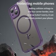 Husa pentru  iPhone 15 Plus cu protectie pentru lentile si MagSafe EasyCharge, Ghost Series Anti-ingalbenire, frosted - Mov