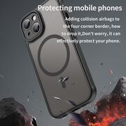 Husa pentru  iPhone 15 Plus cu protectie pentru lentile si MagSafe EasyCharge, Ghost Series Anti-ingalbenire, frosted - Negru
