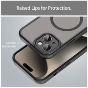 Husa pentru  iPhone 15 Plus cu protectie pentru lentile si MagSafe EasyCharge, Ghost Series Anti-ingalbenire, frosted - Negru