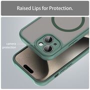 Husa pentru  iPhone 15 Plus cu protectie pentru lentile si MagSafe EasyCharge, Ghost Series Anti-ingalbenire, frosted - Verde