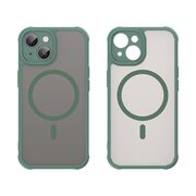 Husa pentru  iPhone 15 Plus cu protectie pentru lentile si MagSafe EasyCharge, Ghost Series Anti-ingalbenire, frosted - Verde