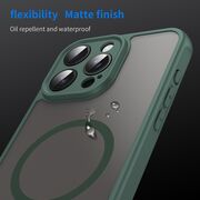 Husa pentru  iPhone 15 Pro cu protectie pentru lentile si MagSafe EasyCharge, Ghost Series Anti-ingalbenire, frosted - Verde