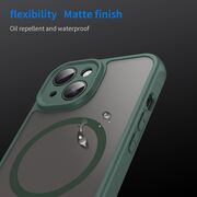 Husa pentru  iPhone 15 cu protectie pentru lentile si MagSafe EasyCharge, Ghost Series Anti-ingalbenire, frosted - Verde