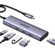 Hub Multiport, Slim, USB-C, 3x USB, HDMI, PD100W, 5Gbps, 4K, 0.2m - Ugreen (15596) - Gray