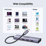Hub Multiport, Slim, USB-C, 3x USB, HDMI, PD100W, 5Gbps, 4K, 0.2m - Ugreen (15596) - Gray