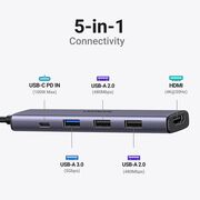 Hub Multiport, Type-C, USB2.0, USB3.0, HDMI, 100W - Ugreen (15495) - Gray