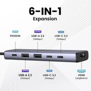 Hub USB-C la 3x Type-C, 2x USB3.2, HDMI, PD100W, 10 Gbps, 4K@60Hz - Ugreen (35999) - Gray