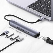 Hub USB-C la Type-C, 2x USB, HDMI, RJ45 - Ugreen (10919) - Gray