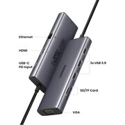 Hub USB-C la Type-C, 3x USB, HDMI, RJ45, VGA, TF, SD Card - Ugreen (15600) - Gray