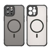 Husa pentru  iPhone 12 Pro cu protectie pentru lentile si MagSafe EasyCharge, Ghost Series Anti-ingalbenire, frosted - Negru