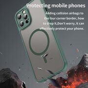 Husa pentru  iPhone 12 Pro cu protectie pentru lentile si MagSafe EasyCharge, Ghost Series Anti-ingalbenire, frosted - Verde