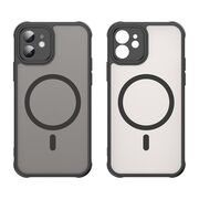 Husa pentru iPhone 12 cu protectie pentru lentile si MagSafe EasyCharge, Ghost Series Anti-ingalbenire, frosted - Negru
