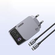 Incarcator USB, 2x Type-C, GaN, Fast Charging, 65W, 3A, PD3.0, QC4.0 - Ugreen Nexode Pro X755 (25871) - Grey