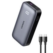 Baterie Externa fara Fir cu Display Digital, USB, Type-C, 10000mAh, 30W, 5V/3A - Ugreen PB502 (25185) - Grey