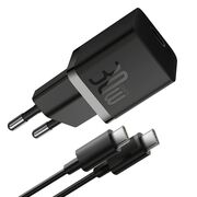 Incarcator Type-C, Fast Charging, GaN, 30W + Cablu Type-C 100W, 1m - Baseus (P10110902113-00) - Cluster Black