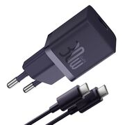 Incarcator Type-C, Fast Charging, GaN, 30W + Cablu Type-C 100W, 1m - Baseus (P10110902523-00) - Midnight Purple