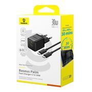 Incarcator EU cu Cablu Type-C, 1m, 30W - Baseus Palm (P1011160A113-01) - Cluster Black