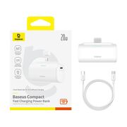 Power Bank pentru Telefon, Lightning, 20W, 5000mAh, Cablu Type-C - Baseus (P10068307413-00) - White