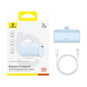 Power Bank pentru Telefon, Lightning, 20W, 5000mAh, Cablu Type-C - Baseus (P10068307413-00) - Bleu