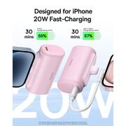 Power Bank pentru Telefon, Lightning, 20W, 5000mAh, Cablu Type-C - Baseus (P10068307413-00) - Baby Pink